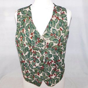 Vintage Northern Traditions Womens L Green Christmas Holly Tapestry Vest